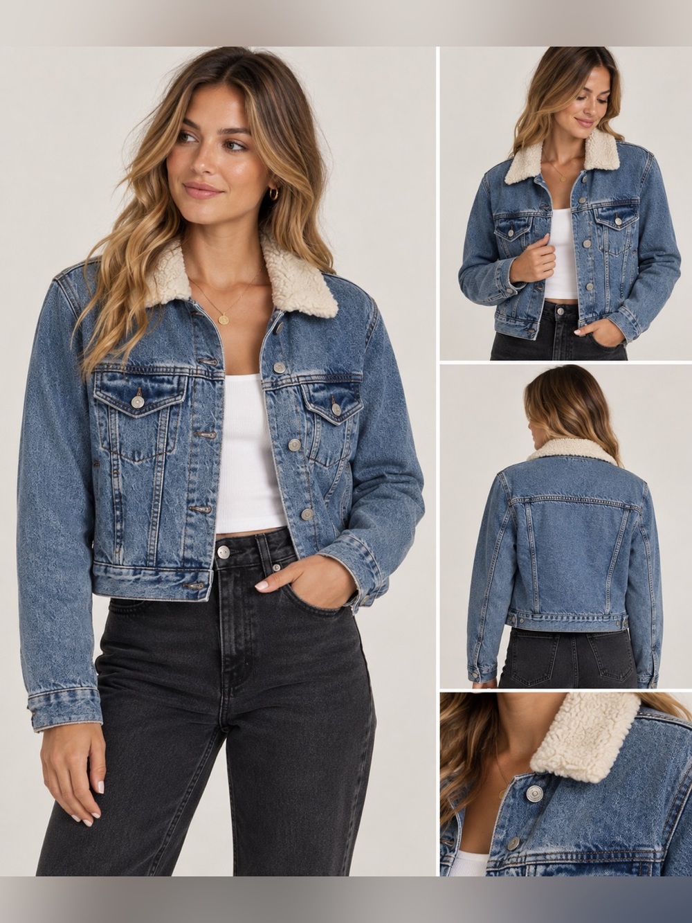Denim Jacket with Faux Shearling Collar